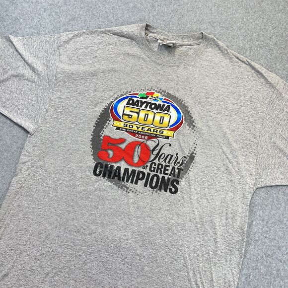 Daytona 500 NASCAR T-Shirt Mens 2XL XXL Grey 50 Year Anniversary 2008 Y2K VTG - Picture 1 of 9